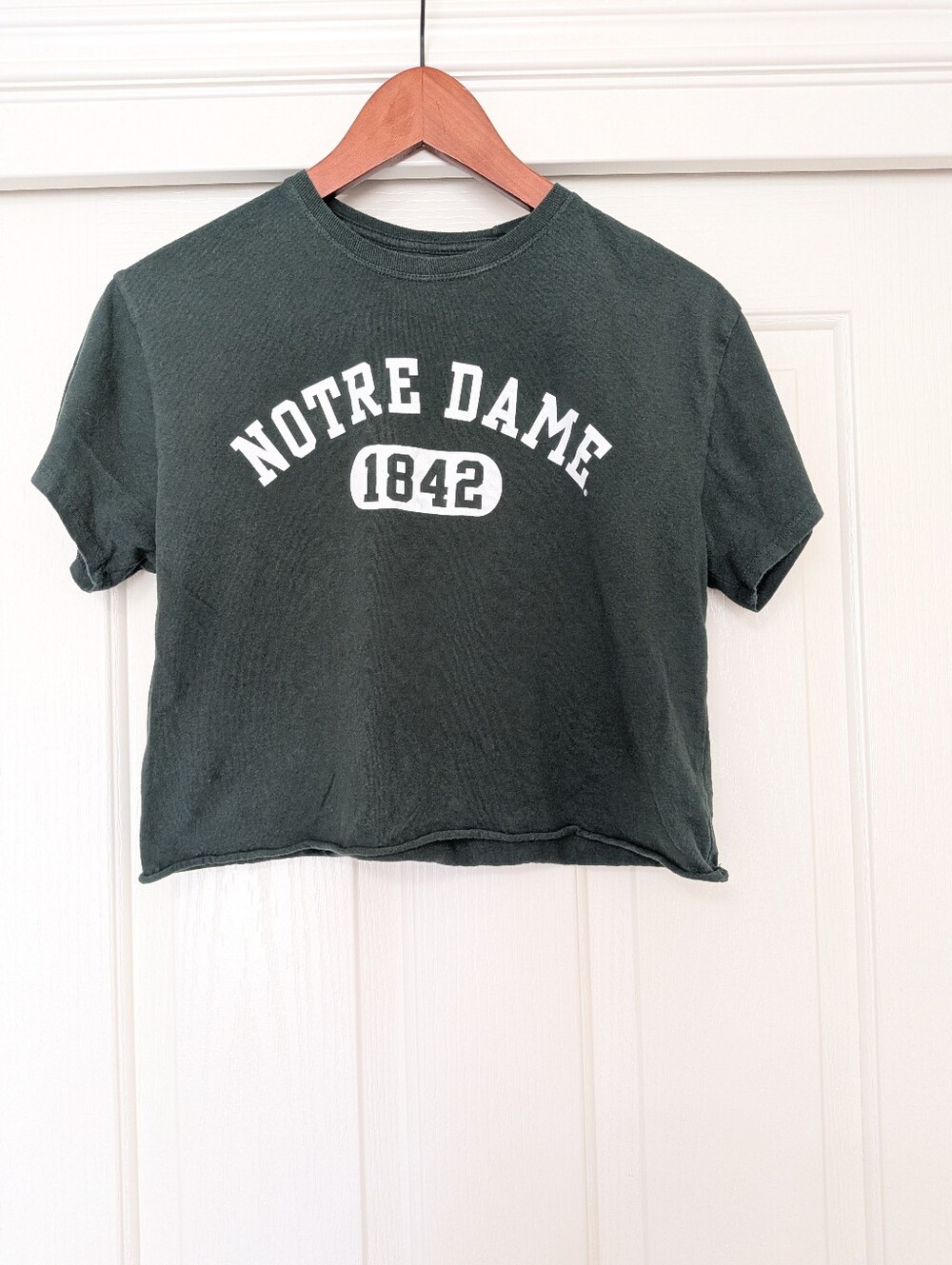 Original League Notre Dame Green Crop Top Short Sleeve 100% Cotton Tee Small